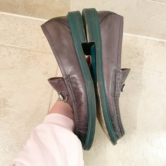 Gucci Men’s Brown Leather Green Sole Horsebit Loafers main image 9